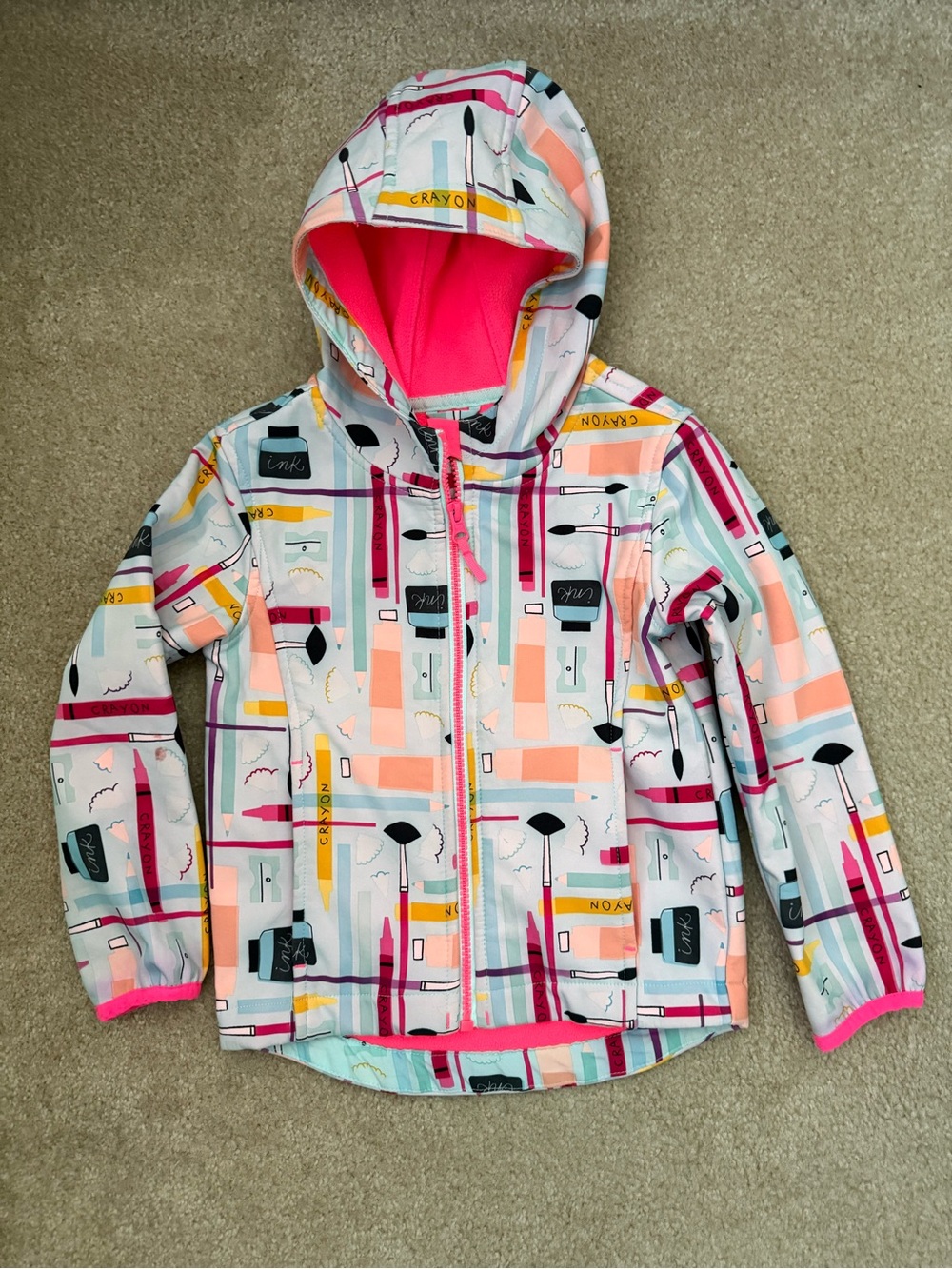 Cat & Jack Kids’ Raincoat with Art Supplies Print Size 5T